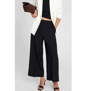 Club Monaco Black Wide Leg Pleated Trouser Pants Quiet Luxury Wool Blend Size 10